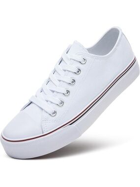 Women White low Tops Lace Up Non-slip Canvas Sneakers Walking White Tennis Shoes